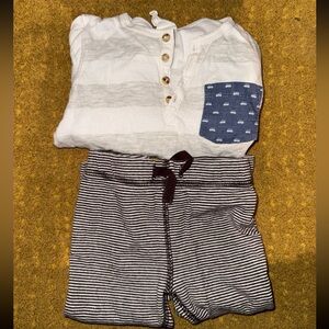 H&M White and Gray Striped Shirt with Blue Patterned Pocket